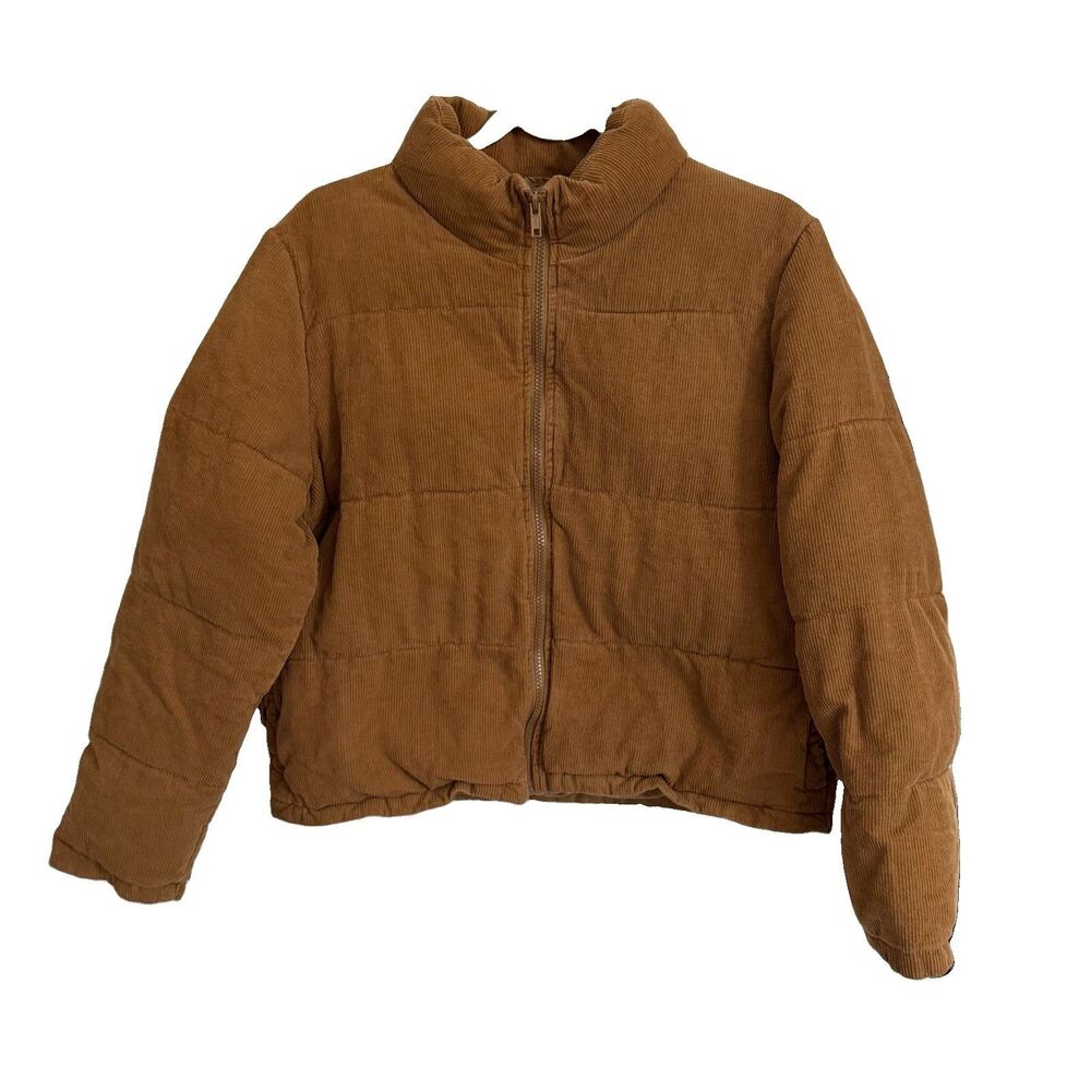 Brandy Melville J. Galt Bomber Jacket Womens Cognac Brown Puffer One Size Zip Up